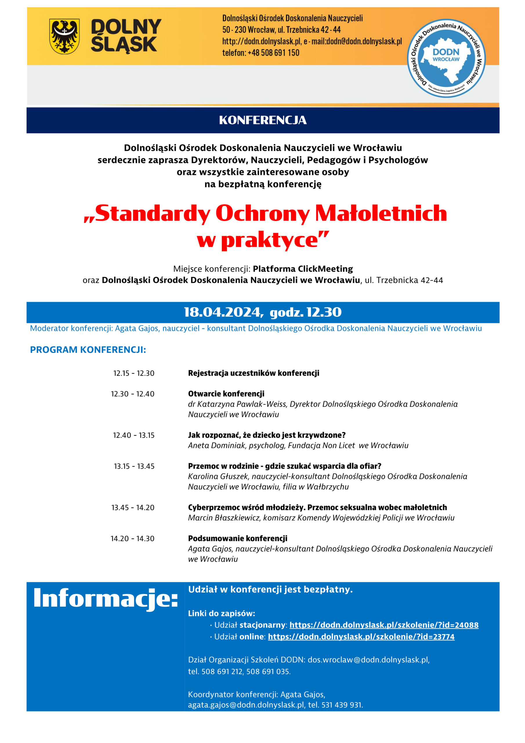 Konferencja Standardy Ochrony Małoletnich W Praktyce Dolnośląski Ośrodek Doskonalenia 8646